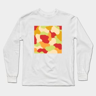 Colourful Blob Abstract Pattern in Red Cream Orange and Lime Sticker Long Sleeve T-Shirt